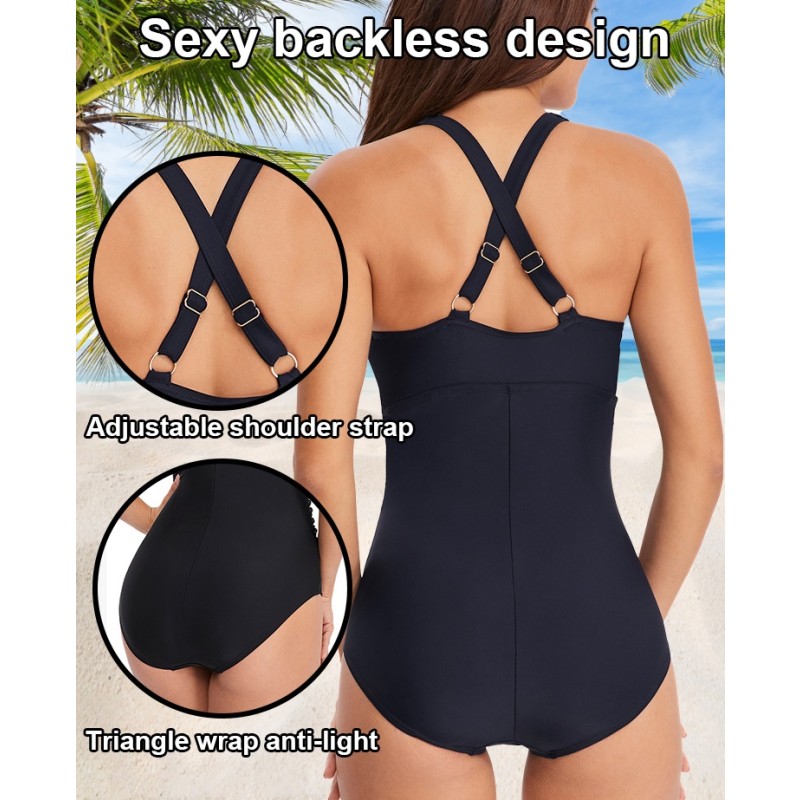 Swimsuit Factory - 2023 New Product Conservative Green Open Crotch Ruffles Beachwear Bathing Suit Shaping