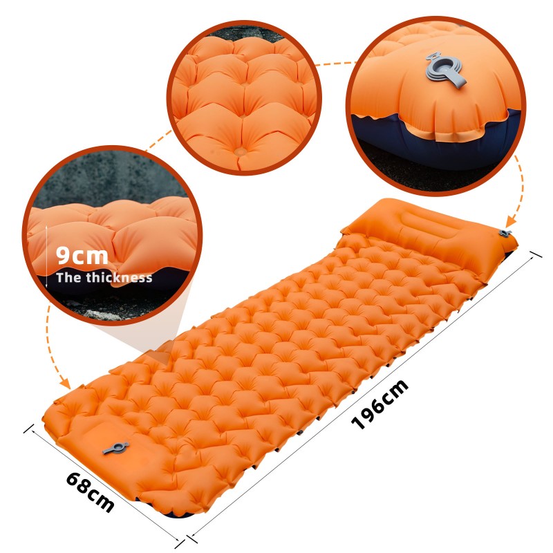 Sleeping Pad Supplier - Camping Sleeping Pad Ultralight Camping Mat with Pillow Built-in Foot Pump Inflatable