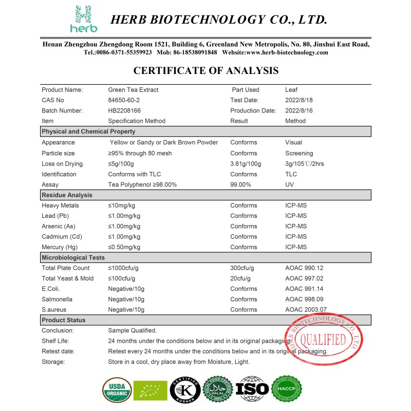 Green Tea Extract Powder Manufacturer - OEM/ODM 98% UV EGC EGCG Tea Polyphenols Supplement