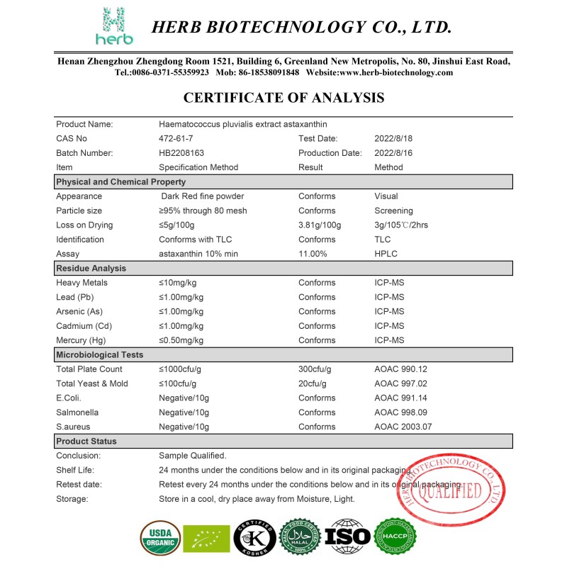 Astaxanthin Powder Manufacturer - OEM/ODM China Manufacturer Price 2% 5% 10% 100% Natural Pure