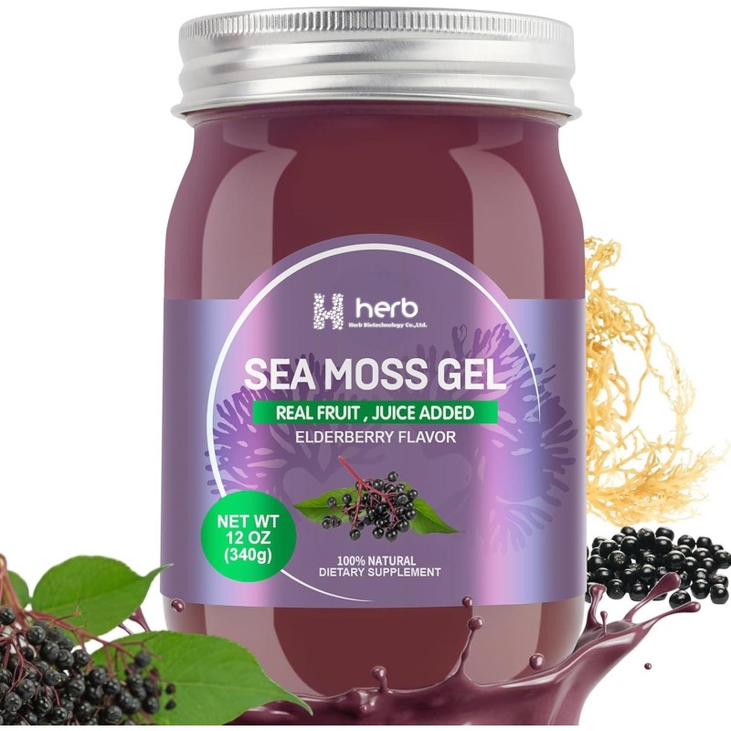 ODM/OEM Sea Moss Gel Manufacturer - Private Label Healthy Raw Nutrition Drink Elderberry Flavor (Adults Dietary Supplement)
