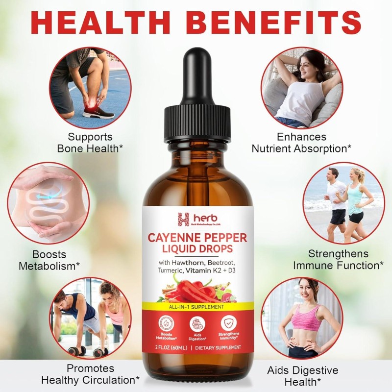 Cayenne Pepper Drops Manufacturer - OEM/ODM Liquid Supplement with Hawthorn Beet Root Turmeric Vitamin K2 & D3