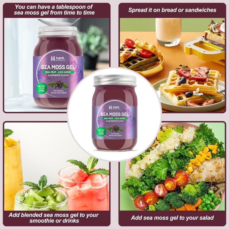 ODM/OEM Sea Moss Gel Manufacturer - Private Label Healthy Raw Nutrition Drink Elderberry Flavor (Adults Dietary Supplement)