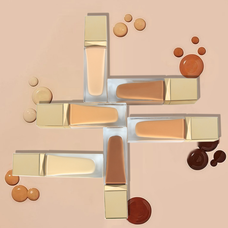 Full Coverage Foundation Manufacturer - Nude Golden Square Frosted Bottle Maquillaje Waterproof