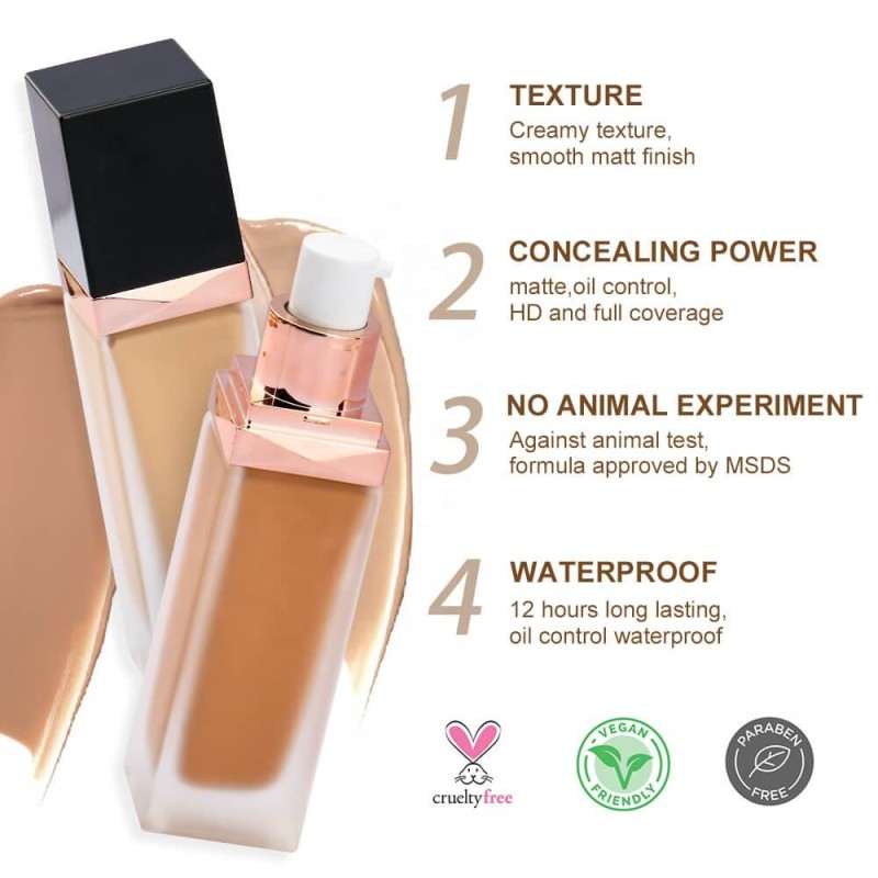 Foundation Makeup Factory - Golden Square Frosted Glass Bottle Waterproof and Matte
