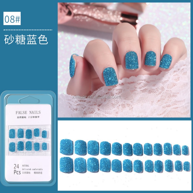 False Nail Art Supplier - New Arrival Full Cover Artificial Designed Press on Nails Shiny Glitter
