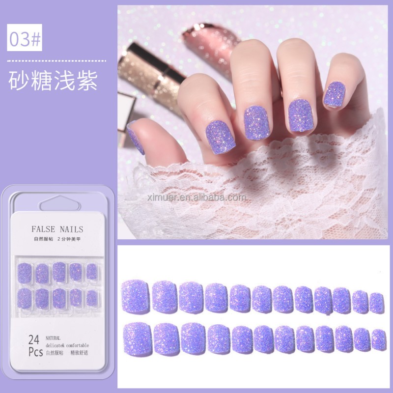 False Nail Art Supplier - New Arrival Full Cover Artificial Designed Press on Nails Shiny Glitter