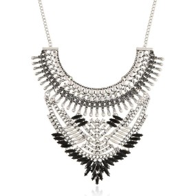 Bib Necklace Supplier - Latest Alloy Design Women Big Bib Rhinestone Necklace