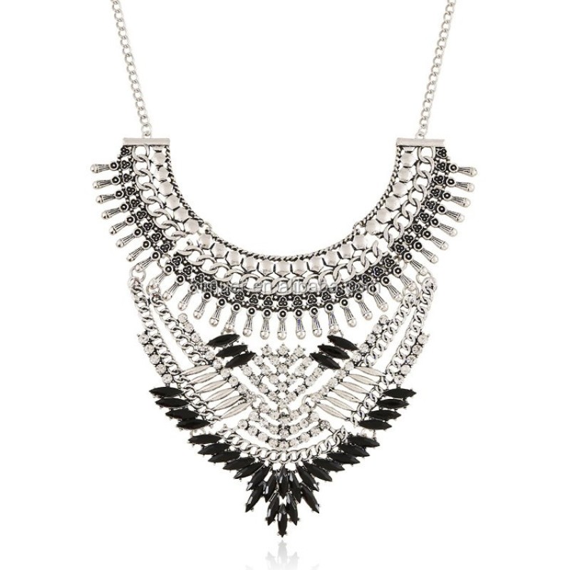 Bib Necklace Supplier - Latest Alloy Design Women Big Bib Rhinestone Necklace