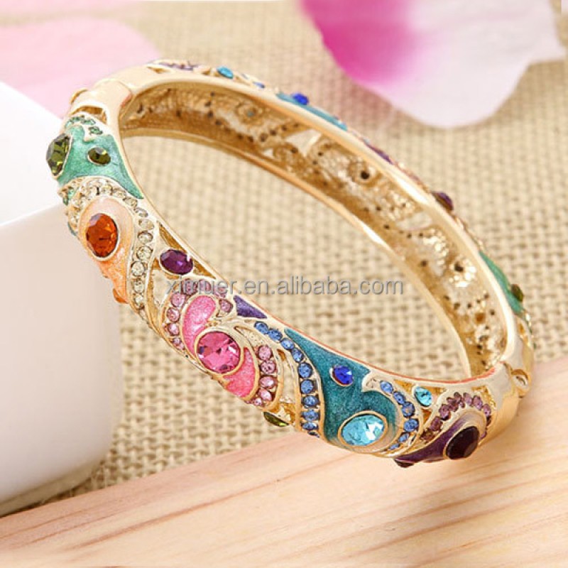 Cloisonne Bracelet Factory - Womens Cloisonne Enamel 18k Gold Bracelet Bangle