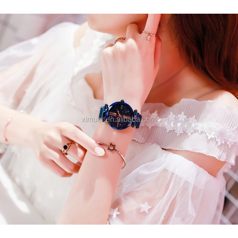 Quartz Watches Supplier - Ladies Magnetic Starry Sky Clock Luxury Women Quartz Watches