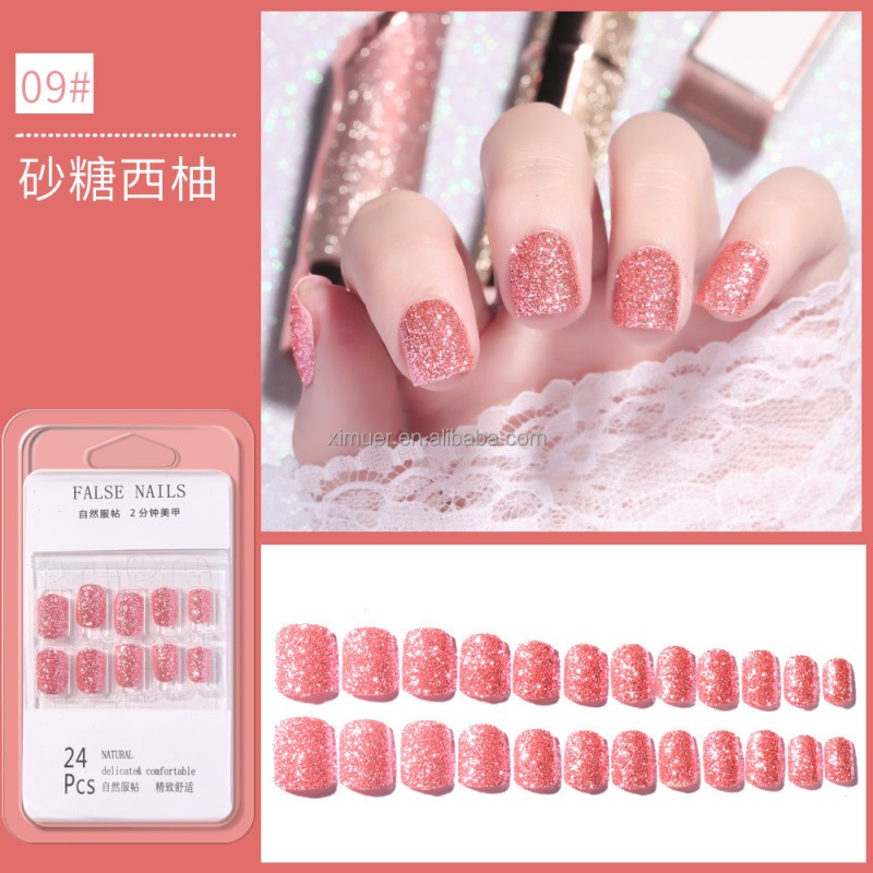 False Nail Art Supplier - New Arrival Full Cover Artificial Designed Press on Nails Shiny Glitter