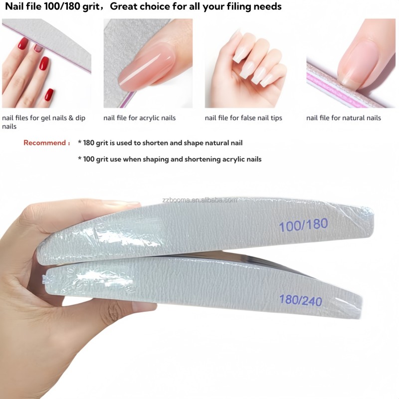 Manicure Nail File Manufacturer - Customized Logo 100/180 Disposable Half Moon Shapes Professional