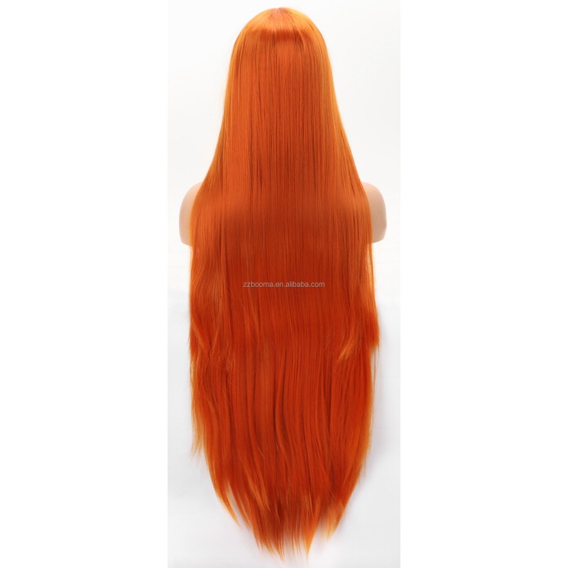 Synthetic Lace Front Wig Factory - Long Silky Straight Copper Red Futura Fiber Hair 13x4inch Heat Resistant