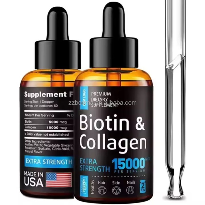 Biotin Liquid Drops Factory - OEM Private Label Biotin Collagen Skin Whitening Hair Growth Supports