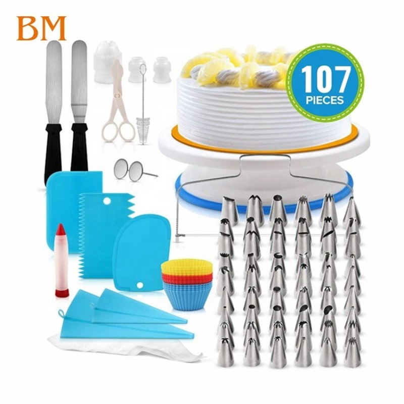 Professional Cake Tools Supplier - 107 PCS Baking Supplies Rotating Turntable Stand Piping Bags