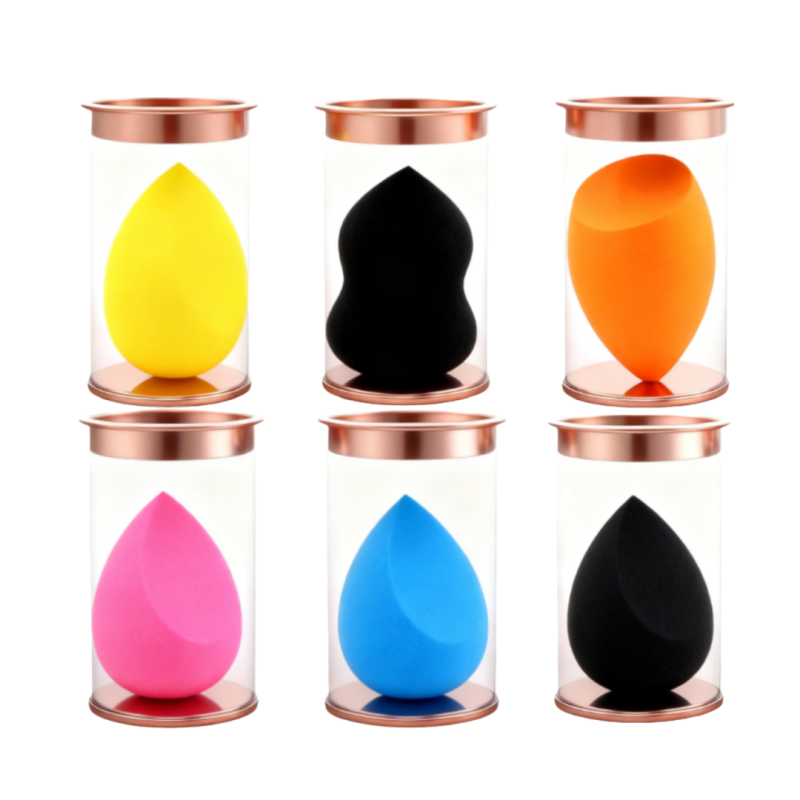 Rose Gold Packaging Supplier - Private Label Cylinder Packaging with Latex Free Makeup Sponge