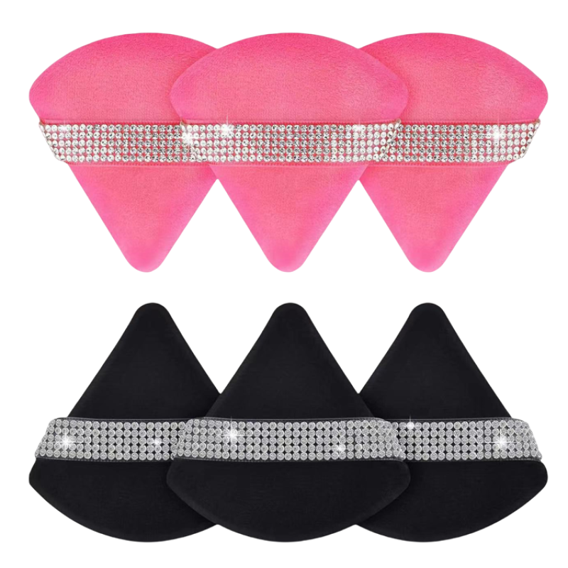 Diamond Powder Puff Factory - Pink Cue Diamond Triangle Ultra Soft Washable Velour Face Puff