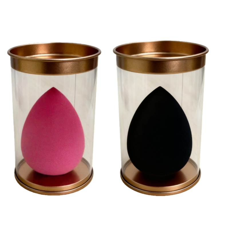 Rose Gold Packaging Supplier - Private Label Cylinder Packaging with Latex Free Makeup Sponge