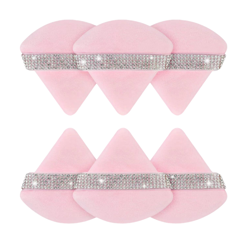 Diamond Powder Puff Factory - Pink Cue Diamond Triangle Ultra Soft Washable Velour Face Puff