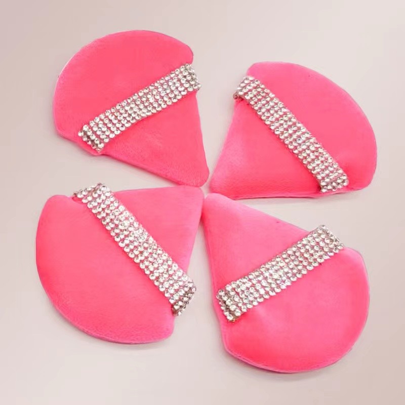 Diamond Powder Puff Factory - Pink Cue Diamond Triangle Ultra Soft Washable Velour Face Puff
