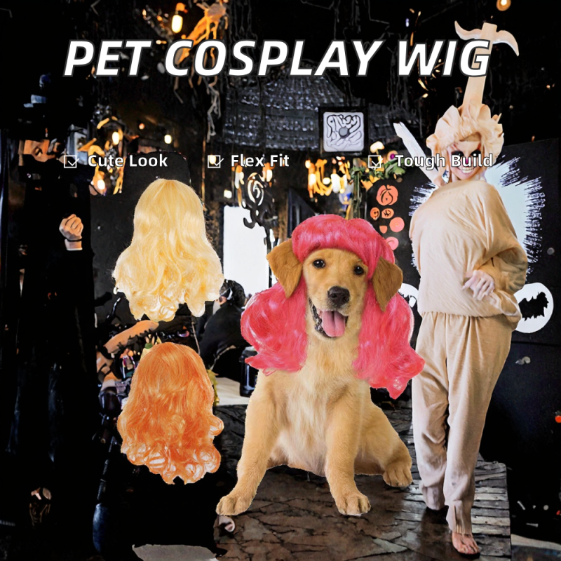 Pet Wig Supplier - Realistic Simulated Hair Costume Adjustable Fit Colorful