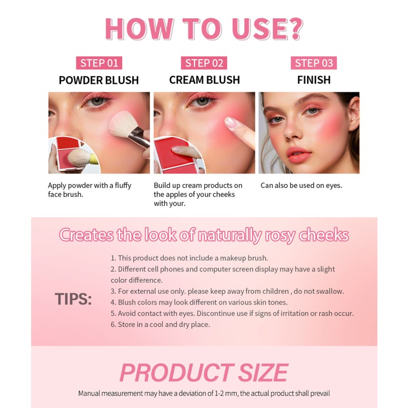 Blusher Duo Supplier - 2 in 1 Cream & Powder Blusher Long-Lasting Buildable