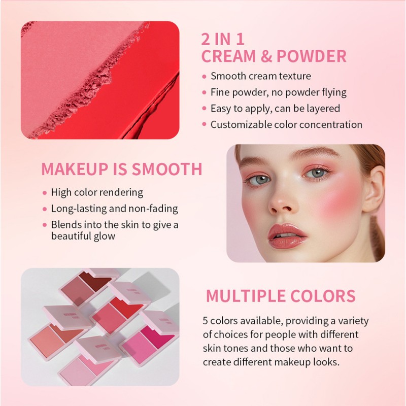 Blusher Duo Supplier - 2 in 1 Cream & Powder Blusher Long-Lasting Buildable