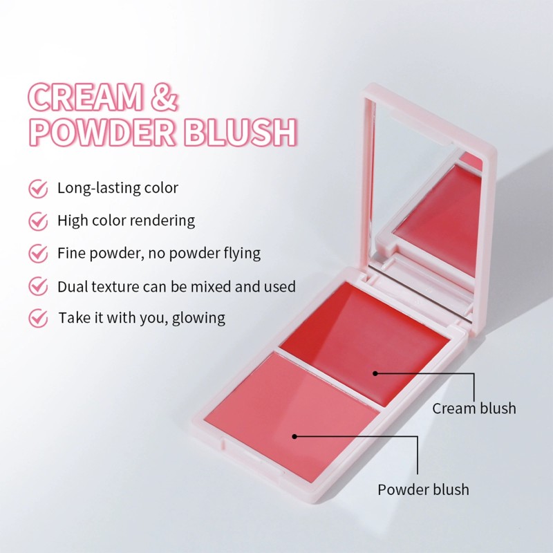 Blusher Duo Supplier - 2 in 1 Cream & Powder Blusher Long-Lasting Buildable