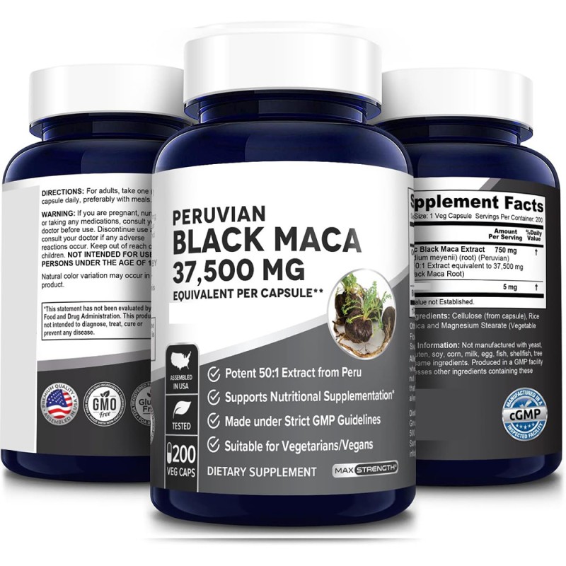OEM Custom Black Maca Root 3750mg Vegan Capsules Peruvian Gelatinized Manufacturer