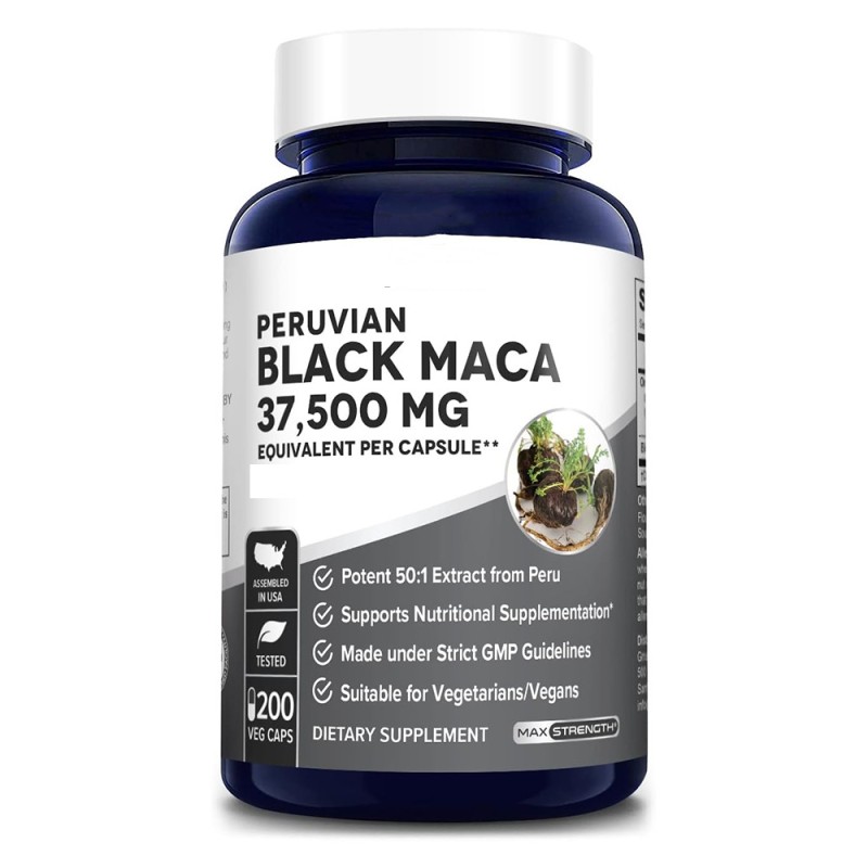OEM Custom Black Maca Root 3750mg Vegan Capsules Peruvian Gelatinized Manufacturer