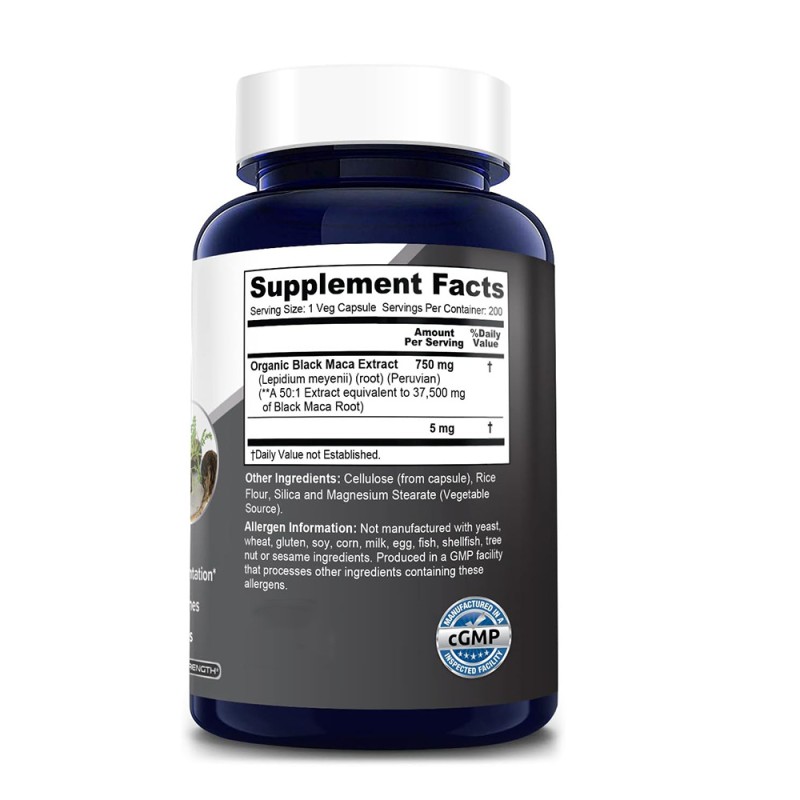 OEM Custom Black Maca Root 3750mg Vegan Capsules Peruvian Gelatinized Manufacturer