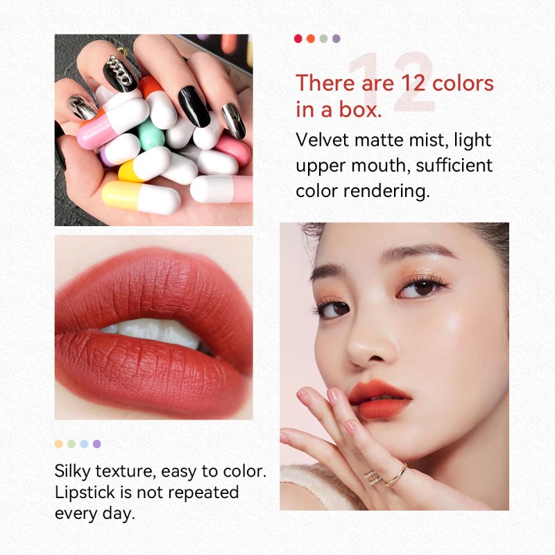 Mini Lipstick Set Supplier - Tik Tok Hot Selling 12 Colors Waterproof Cup Carry Pill