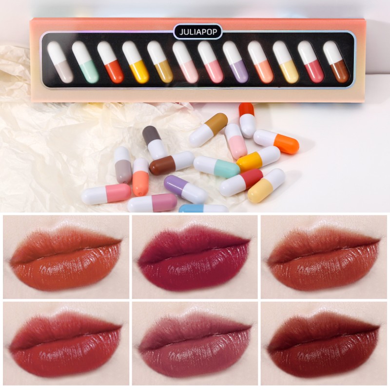 Mini Lipstick Set Supplier - Tik Tok Hot Selling 12 Colors Waterproof Cup Carry Pill
