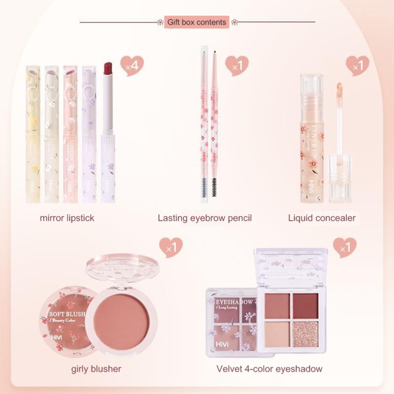 Makeup Set Gift Box Supplier - Flower Beauty Set Gift Box Hivi Velvet Lip Glaze 8pcs