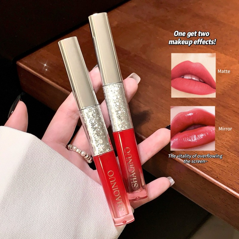 Lip Gloss Manufacturer - Factory Price Double-Headed Red Festive Matte Mirror