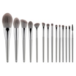 Full Set Brush Factory - Silver 14 Pieces Full Set Foundation Blush Highlight Concealer