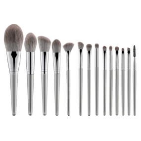 Full Set Brush Factory - Silver 14 Pieces Full Set Foundation Blush Highlight Concealer