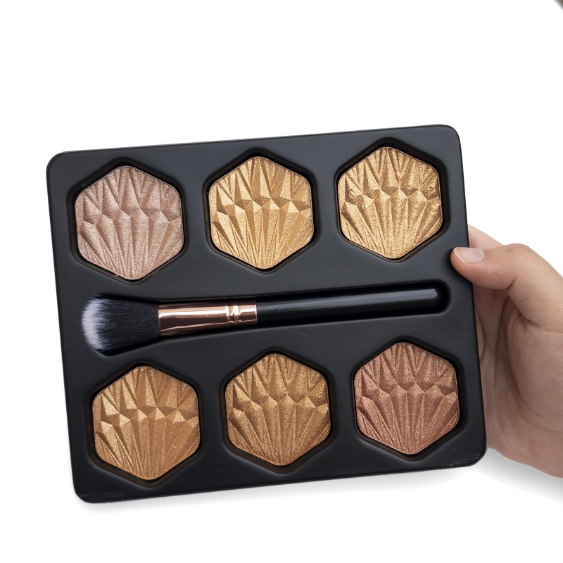 Highlighter Palette Supplier - 2025 New High Quality Glow Makeup Kit 6 Shades with Soft Brush