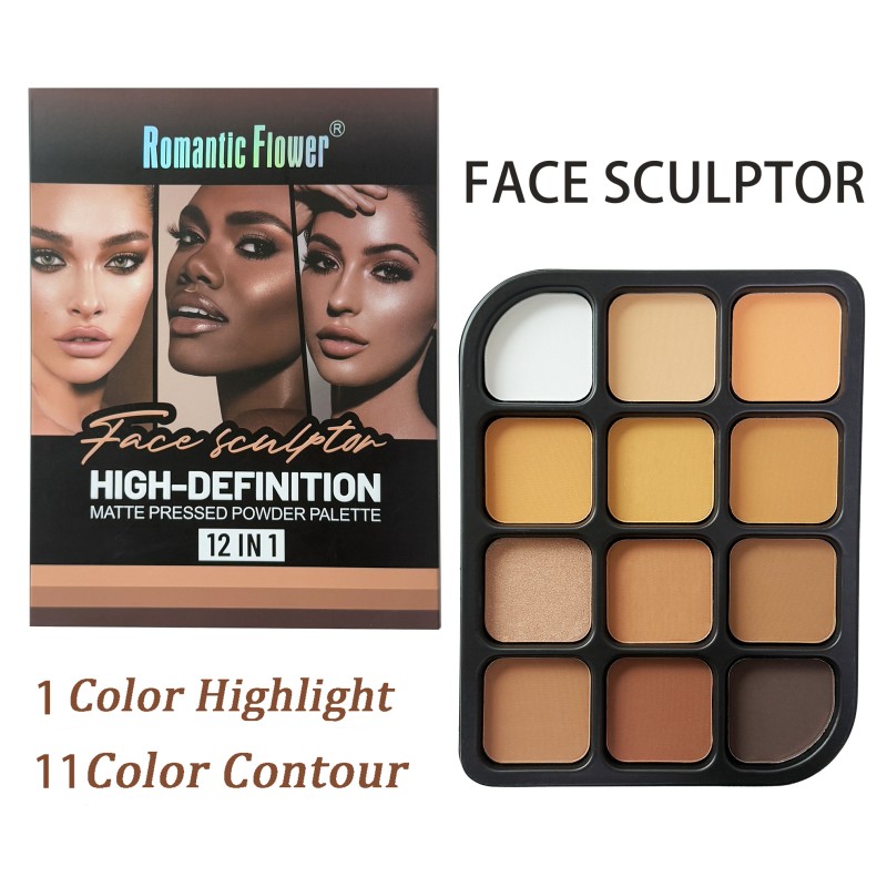 Powder Palette Manufacturer - Romantic Flower 12 Colors Full Coverage Matte 12 in 1 for Dark Skin