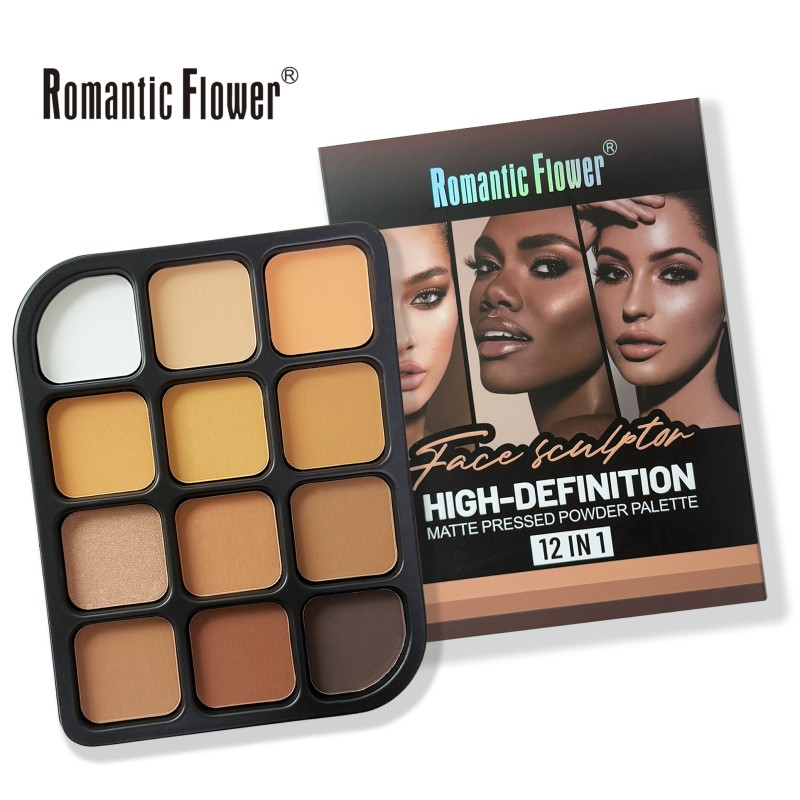 Powder Palette Manufacturer - Romantic Flower 12 Colors Full Coverage Matte 12 in 1 for Dark Skin