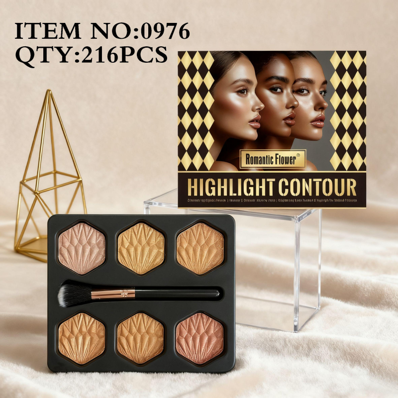 Highlighter Palette Supplier - 2025 New High Quality Glow Makeup Kit 6 Shades with Soft Brush