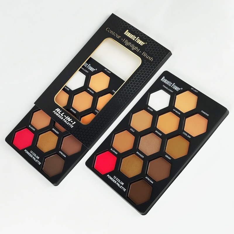 Pressed Powder Palette Manufacturer - Romantic Flower 12 Colors 3 in 1 Contour Highlight Blush