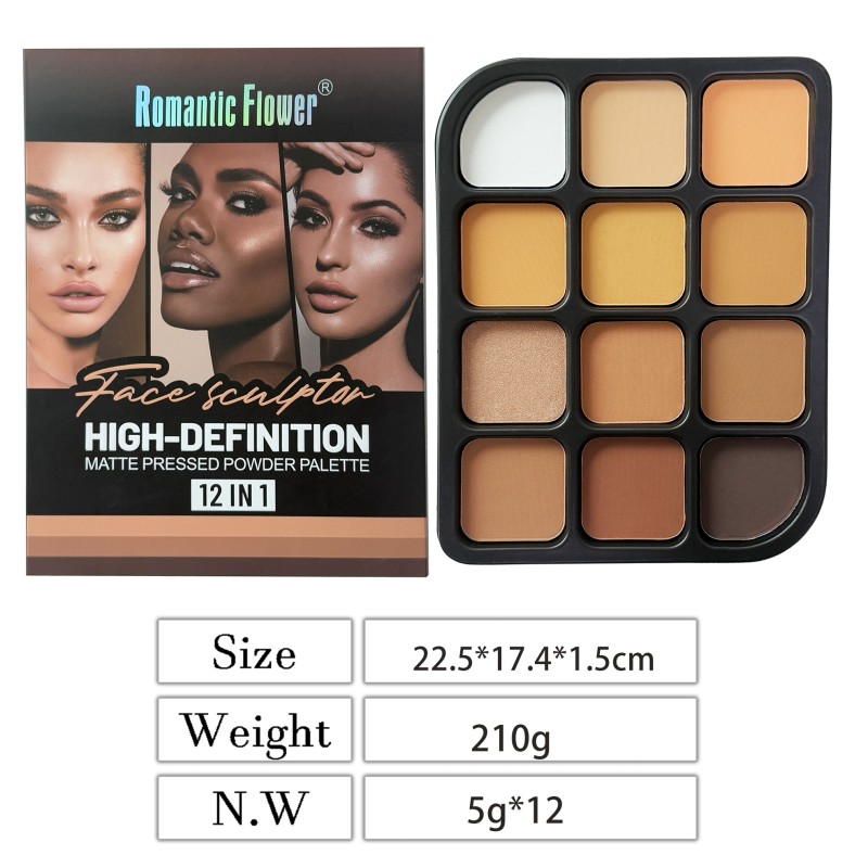Powder Palette Manufacturer - Romantic Flower 12 Colors Full Coverage Matte 12 in 1 for Dark Skin