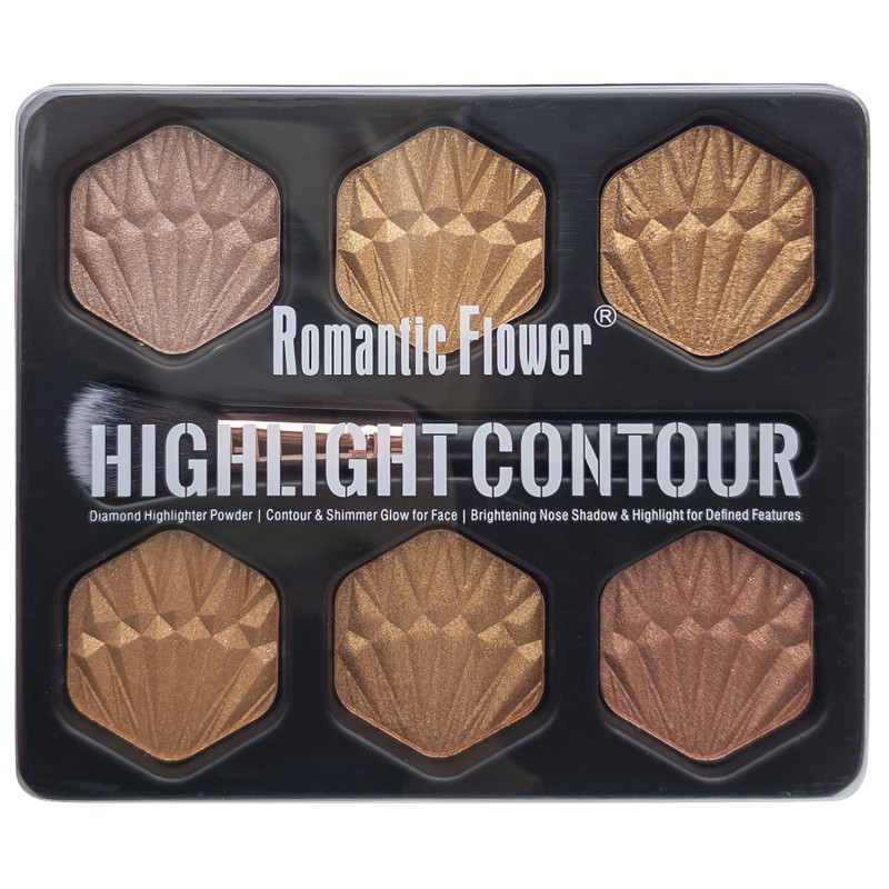 Highlighter Palette Supplier - 2025 New High Quality Glow Makeup Kit 6 Shades with Soft Brush