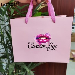 Shopping Paper Bag Supplier - Pink Eyelash Packaging Shopping Bags With Handle Private Label Recyclable Luxury
