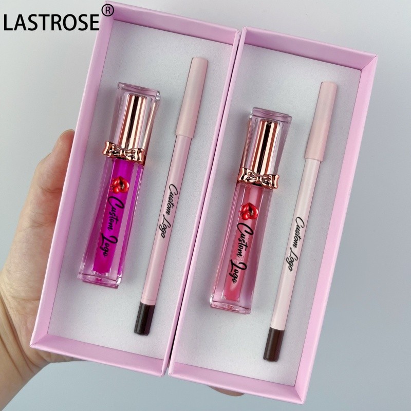 Lip Cosmetic Set Supplier - Hot Selling Private Label Light Pink Luxury 2 in 1 Lipliner and Lipgloss Set