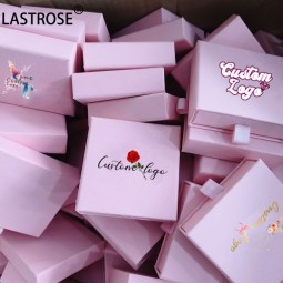 Paper Jewelry Packaging Box Manufacturer - Private Label Paper Jewelry Packaging Box with Sponge Lining Pink Square Ribbon