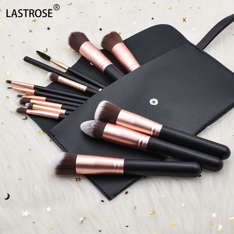 Black Wood Handle Brush Set Factory - Wholesale Price 14pcs Black Wood Handle Makeup Brush Set Black and Rose Gold Coating
