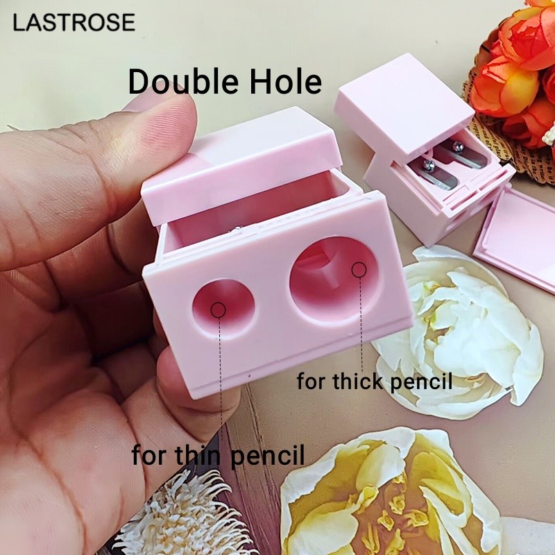 Cosmetics Pencil Sharpener Manufacturer - Pink Black Eyebrow Lipliner Pencil Sharpener Makeup Tool Private Label Double Hole
